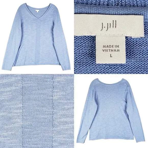 J Jill Sweater Blue Pullover Cotton Wool Silk Womens Size Large Cotton Linen - Picture 1 of 8